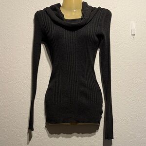Pink Republic Gray Ribbed Cowl Neck Sweater Size S Stretchy Cozy Knit Charcoal